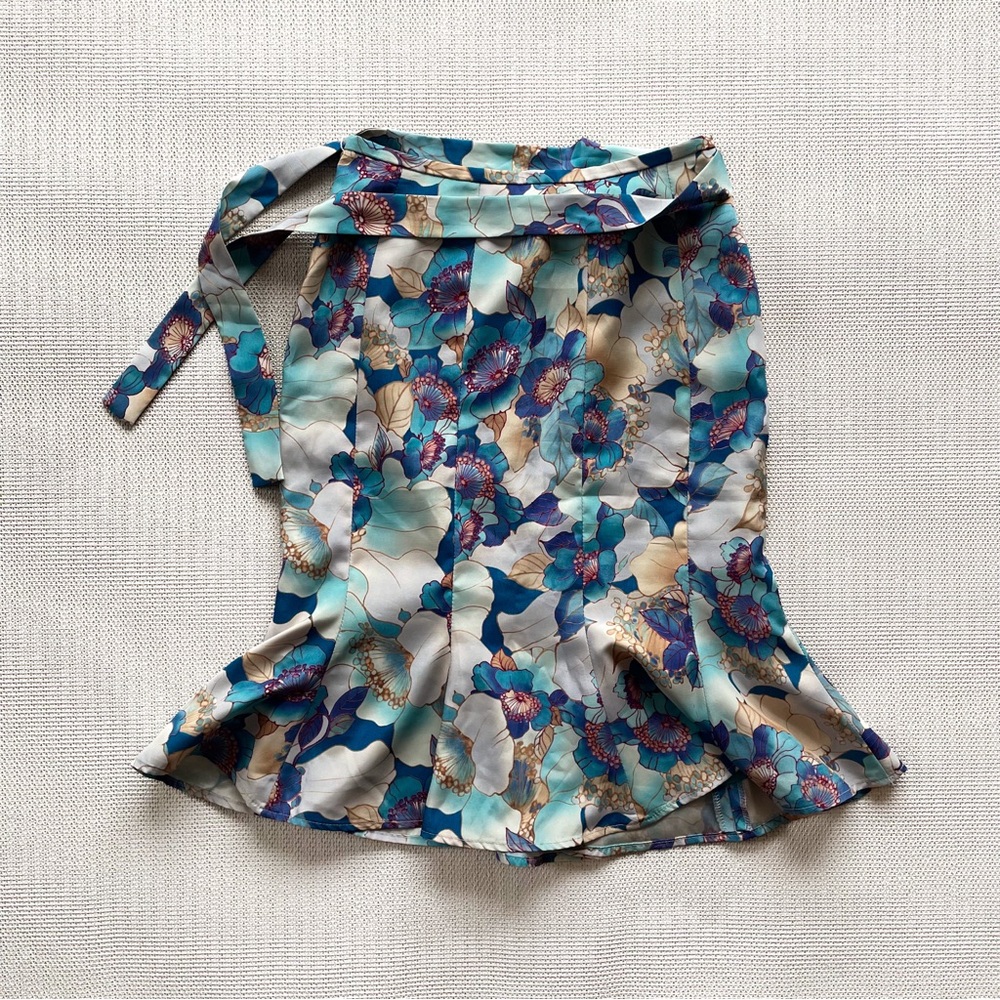 Dreamt blue floral satin trumpet pencil skirt